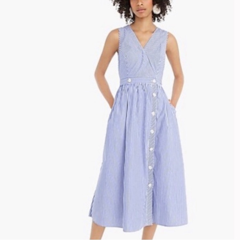 J.Crew blue white pinstriped Rosina Cotton poplin sundress size 2